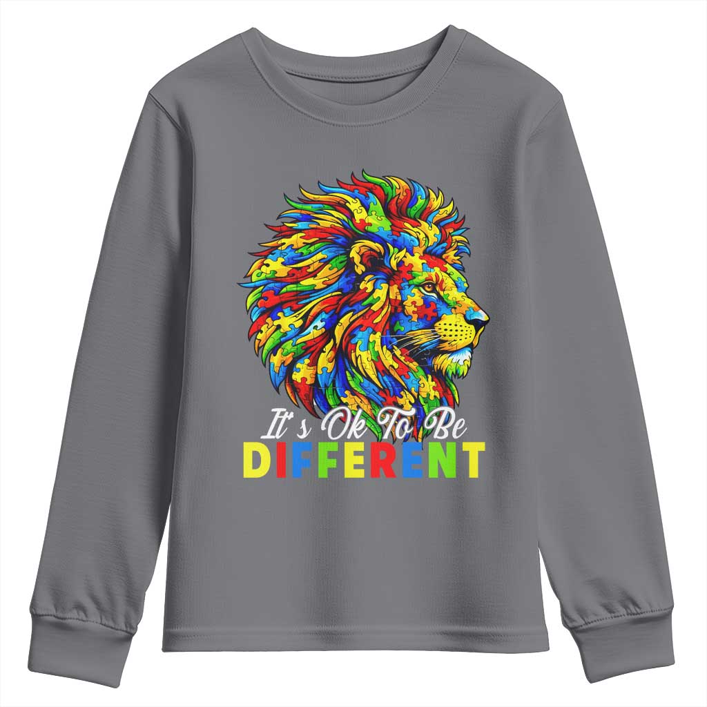 Colorful Autism Acceptance Lion Youth Sweatshirt It Is Ok To Be Different Courageous Neurodiversity Support TS02 Charcoal Print Your Wear