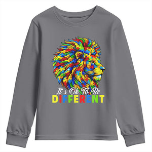 Colorful Autism Acceptance Lion Youth Sweatshirt It Is Ok To Be Different Courageous Neurodiversity Support TS02 Charcoal Print Your Wear