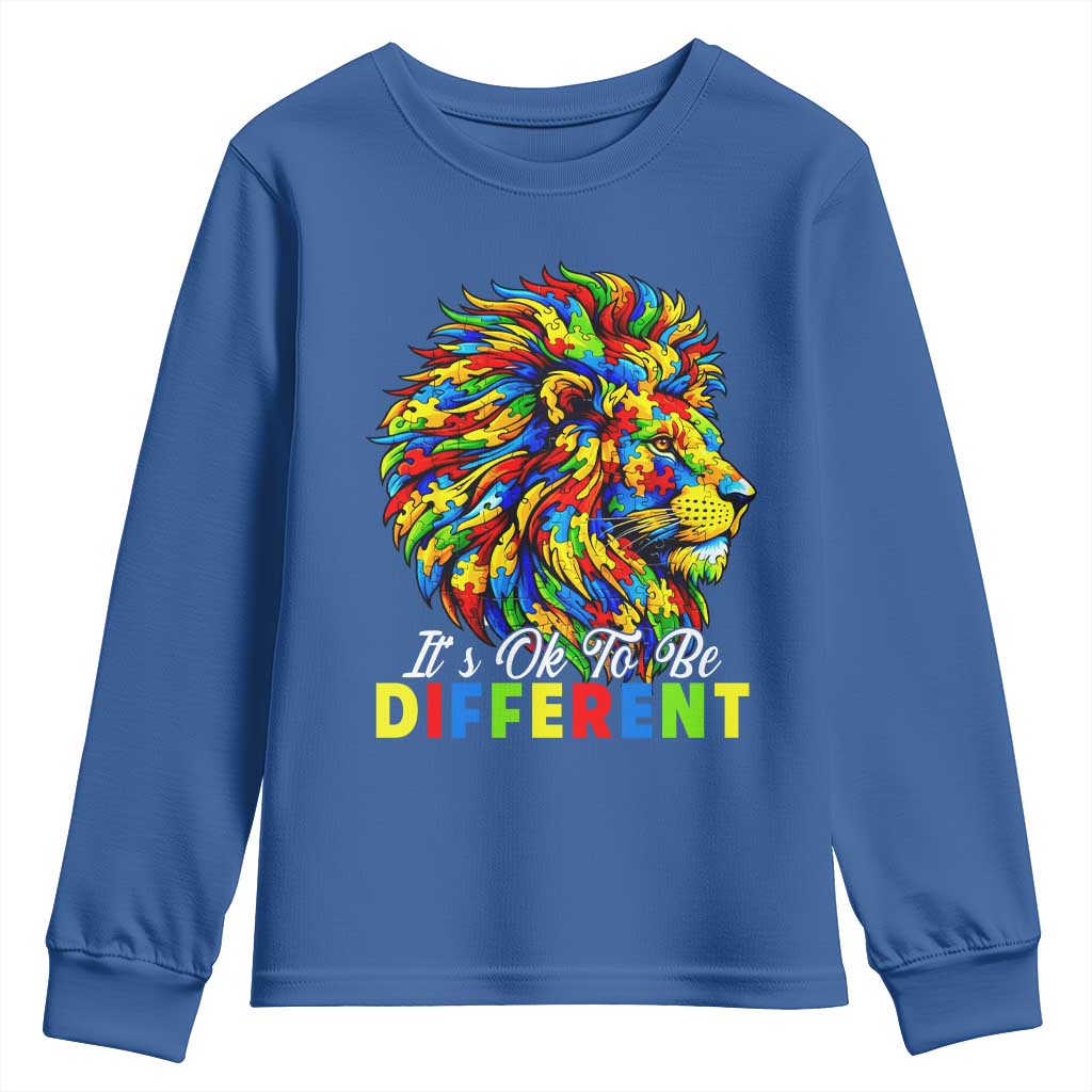 Colorful Autism Acceptance Lion Youth Sweatshirt It Is Ok To Be Different Courageous Neurodiversity Support TS02 Royal Blue Print Your Wear