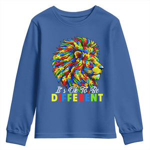 Colorful Autism Acceptance Lion Youth Sweatshirt It Is Ok To Be Different Courageous Neurodiversity Support TS02 Royal Blue Print Your Wear