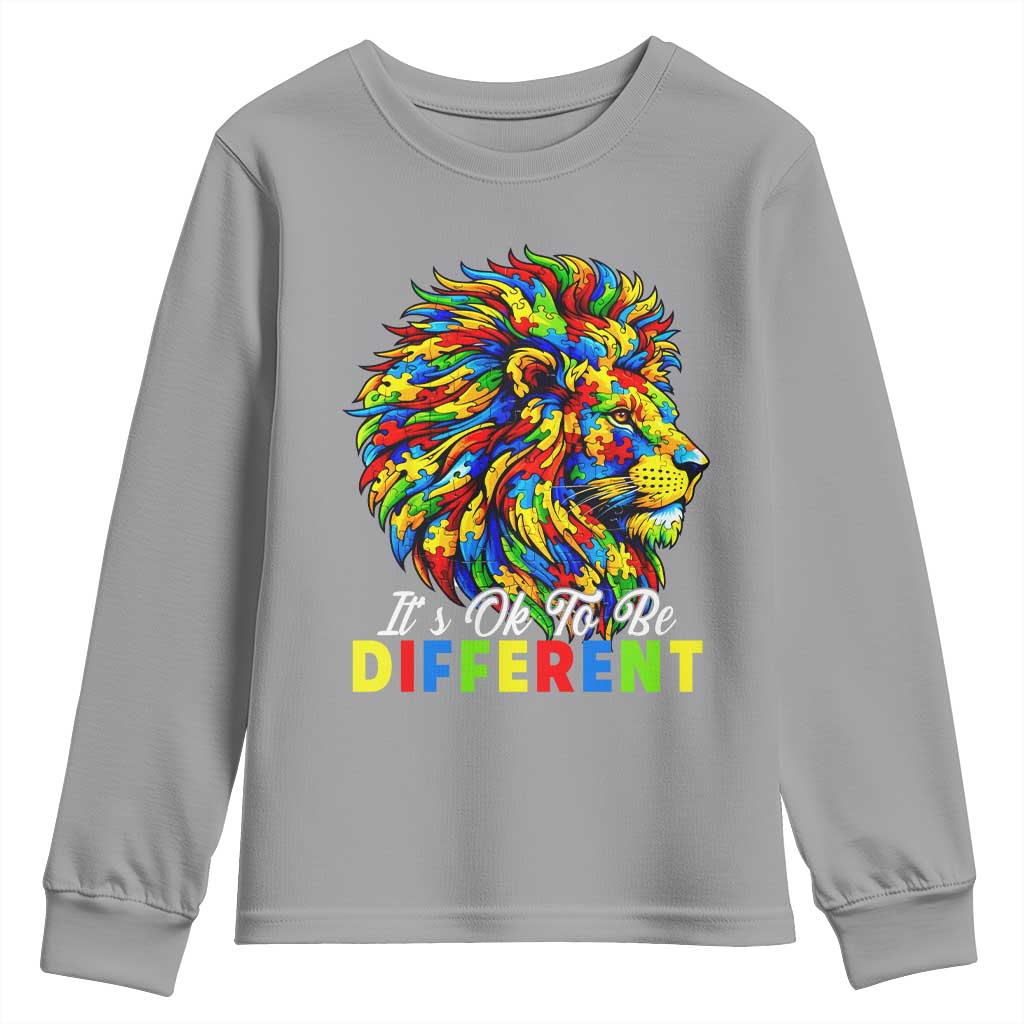 Colorful Autism Acceptance Lion Youth Sweatshirt It Is Ok To Be Different Courageous Neurodiversity Support TS02 Sport Gray Print Your Wear