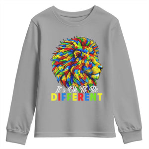 Colorful Autism Acceptance Lion Youth Sweatshirt It Is Ok To Be Different Courageous Neurodiversity Support TS02 Sport Gray Print Your Wear