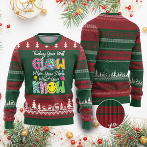 Motivational Test Day Glow Ugly Christmas Sweater Today You Will Glow When You Show What You Know TS02 Red Green Print Your Wear