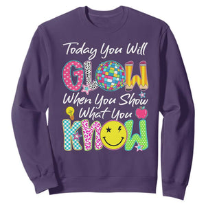 Motivational Test Day Glow Sweatshirt Today You Will Glow When You Show What You Know TS02 Purple Print Your Wear