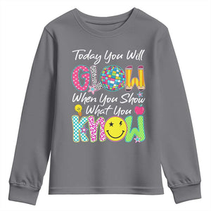 Motivational Test Day Glow Youth Sweatshirt Today You Will Glow When You Show What You Know TS02 Charcoal Print Your Wear