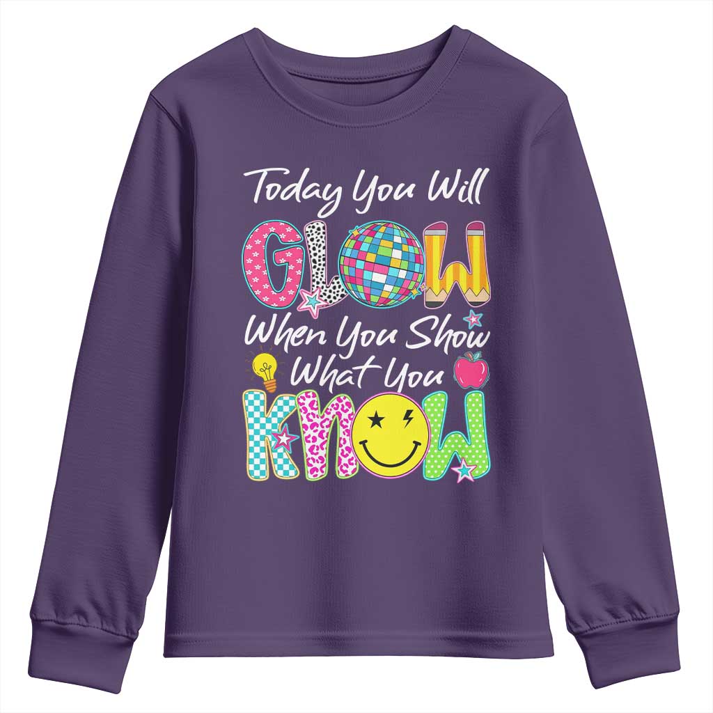 Motivational Test Day Glow Youth Sweatshirt Today You Will Glow When You Show What You Know TS02 Purple Print Your Wear