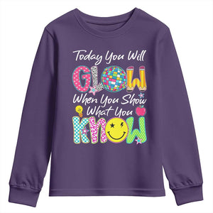 Motivational Test Day Glow Youth Sweatshirt Today You Will Glow When You Show What You Know TS02 Purple Print Your Wear