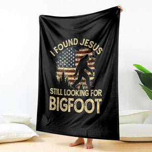 I Found Jesus Still Looking for Bigfoot Patriotic Throw Blanket American Flag Christian Religious Sasquatch Vintage TS02 Print Your Wear