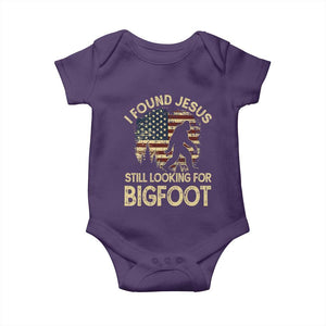 I Found Jesus Still Looking for Bigfoot Patriotic Baby Onesie American Flag Christian Religious Sasquatch Vintage TS02 Purple Print Your Wear