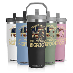 I Found Jesus Still Looking for Bigfoot Patriotic Flip Straw Tumbler American Flag Christian Religious Sasquatch Vintage TS02 Print Your Wear