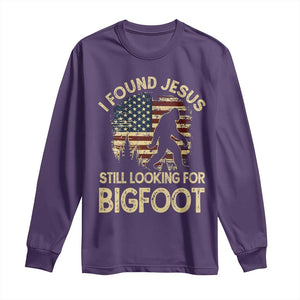 I Found Jesus Still Looking for Bigfoot Patriotic Long Sleeve Shirt American Flag Christian Religious Sasquatch Vintage TS02 Purple Print Your Wear