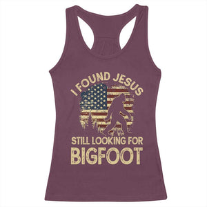 I Found Jesus Still Looking for Bigfoot Patriotic Racerback Tank Top American Flag Christian Religious Sasquatch Vintage TS02 Maroon Print Your Wear