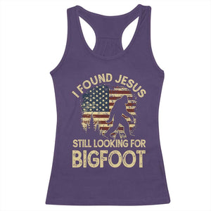 I Found Jesus Still Looking for Bigfoot Patriotic Racerback Tank Top American Flag Christian Religious Sasquatch Vintage TS02 Purple Print Your Wear