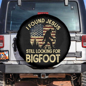 I Found Jesus Still Looking for Bigfoot Patriotic Spare Tire Cover American Flag Christian Religious Sasquatch Vintage TS02 No hole Black Print Your Wear