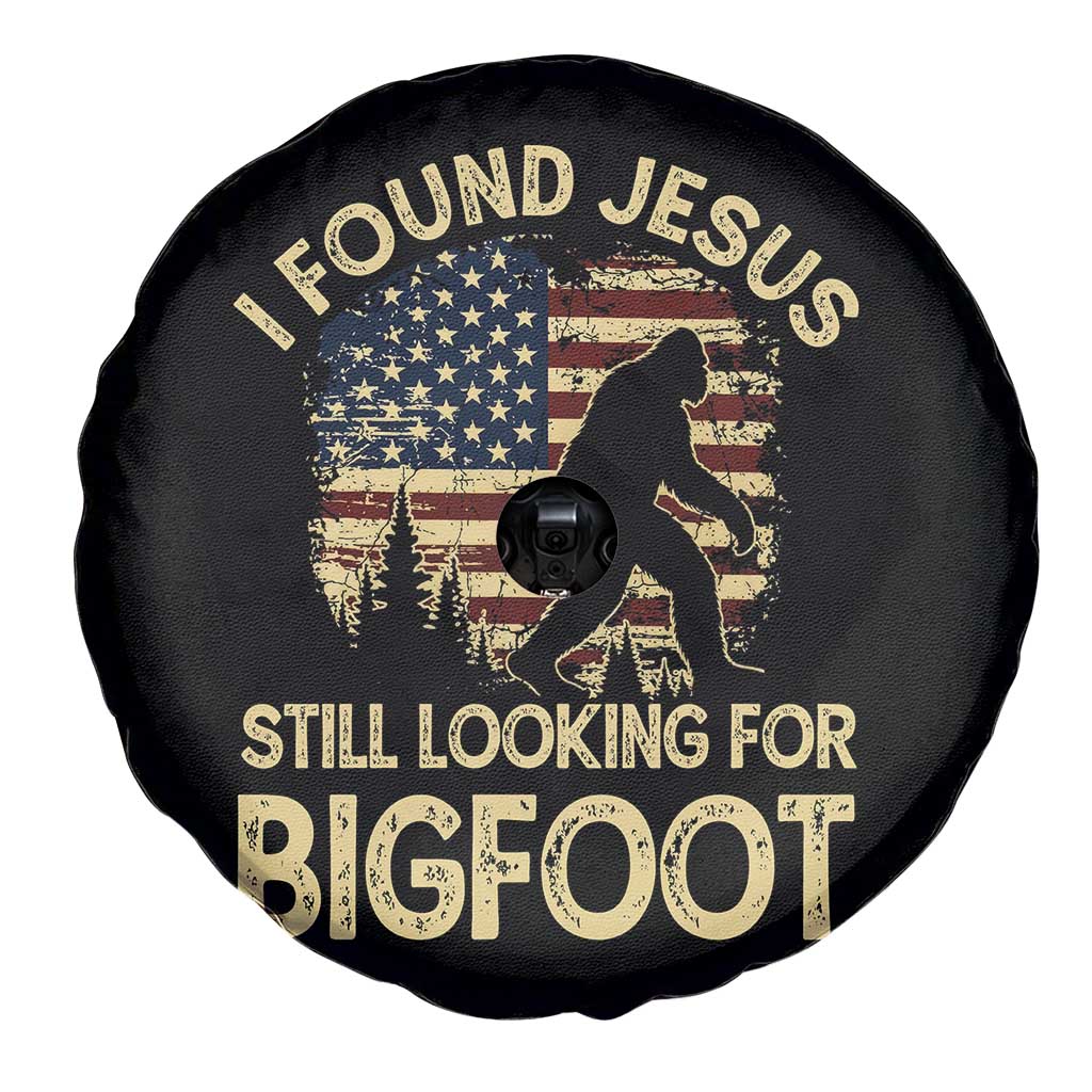I Found Jesus Still Looking for Bigfoot Patriotic Spare Tire Cover American Flag Christian Religious Sasquatch Vintage TS02 Print Your Wear