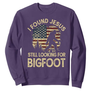 I Found Jesus Still Looking for Bigfoot Patriotic Sweatshirt American Flag Christian Religious Sasquatch Vintage TS02 Purple Print Your Wear