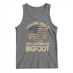 I Found Jesus Still Looking for Bigfoot Patriotic Tank Top American Flag Christian Religious Sasquatch Vintage TS02 Black Heather Print Your Wear