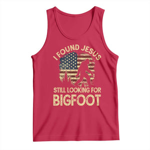 I Found Jesus Still Looking for Bigfoot Patriotic Tank Top American Flag Christian Religious Sasquatch Vintage TS02 Red Print Your Wear