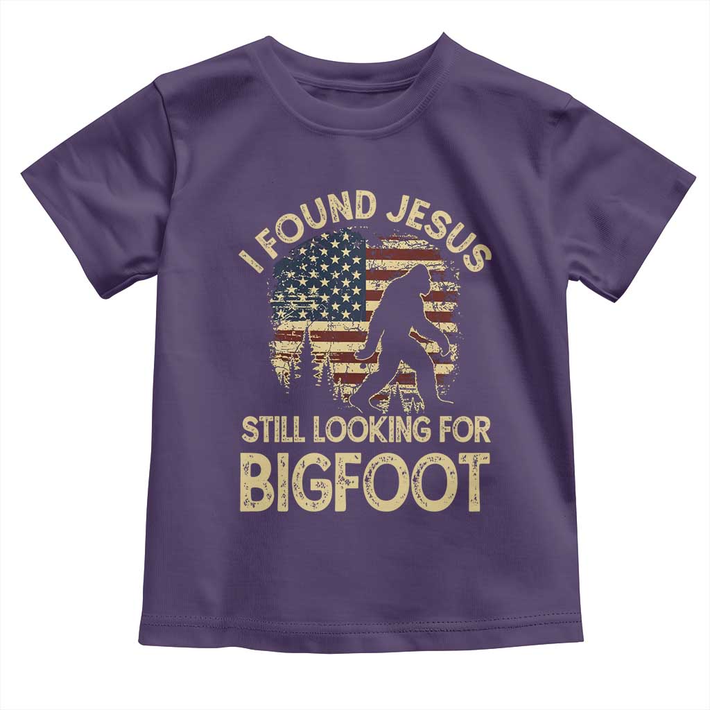 I Found Jesus Still Looking for Bigfoot Patriotic Toddler T Shirt American Flag Christian Religious Sasquatch Vintage TS02 Purple Print Your Wear