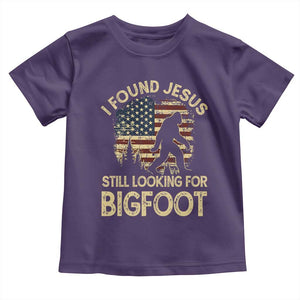 I Found Jesus Still Looking for Bigfoot Patriotic Toddler T Shirt American Flag Christian Religious Sasquatch Vintage TS02 Purple Print Your Wear