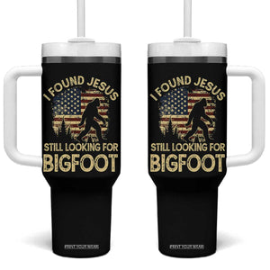 I Found Jesus Still Looking for Bigfoot Patriotic Tumbler With Handle American Flag Christian Religious Sasquatch Vintage TS02 One Size: 40 oz Black Print Your Wear