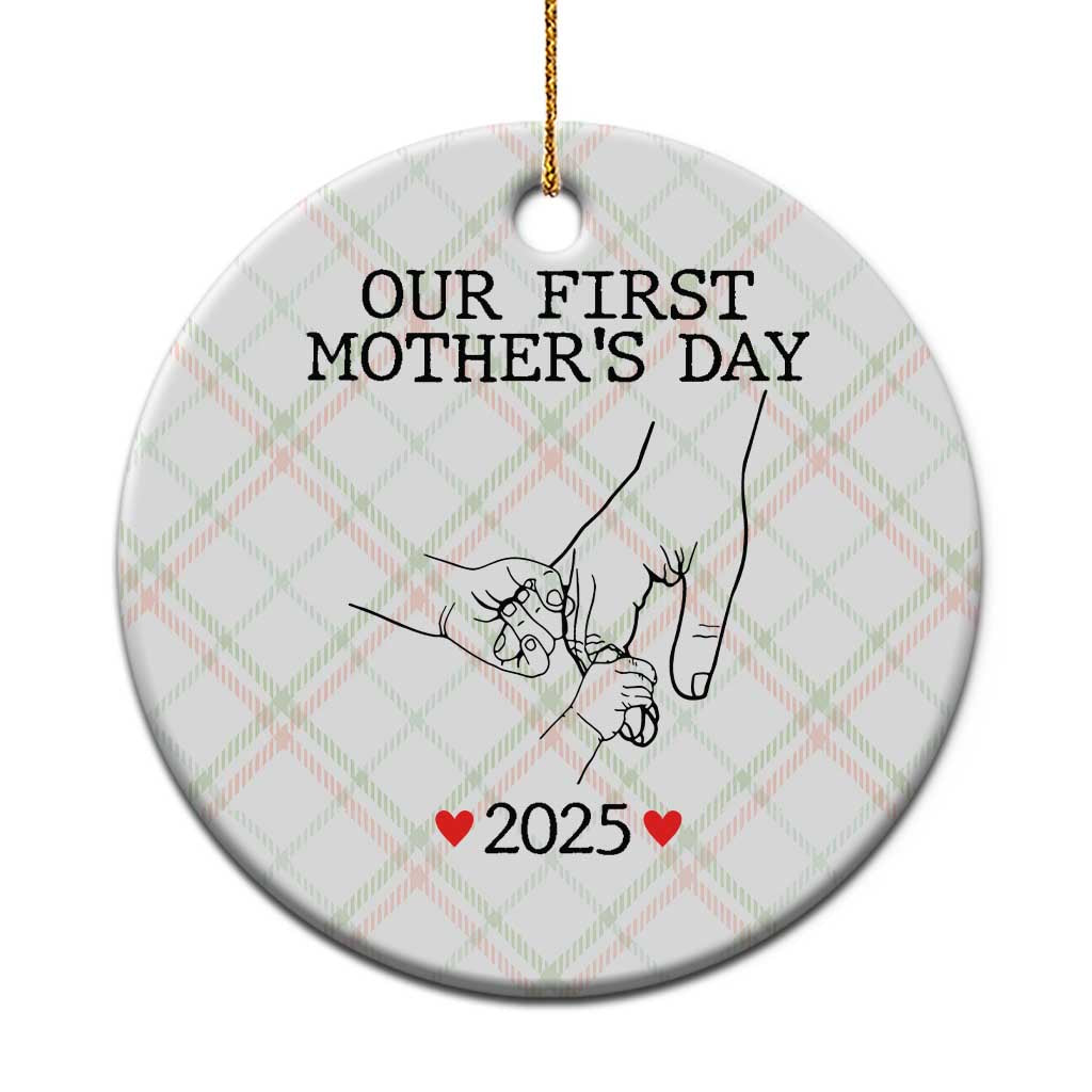 New Mom of Twins Est. 2025 Ceramic Ornament First Mothers Day Matching Gift Light TS02 1pc Christmas Plaid Print Your Wear