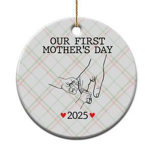 New Mom of Twins Est. 2025 Ceramic Ornament First Mothers Day Matching Gift Light TS02 1pc Christmas Plaid Print Your Wear