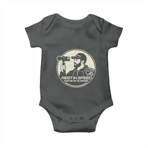 Rest In Speed Thank You For The Memories Baby Onesie Automotive Media Legend Memorial Tribute TS02 Dark Heather Print Your Wear