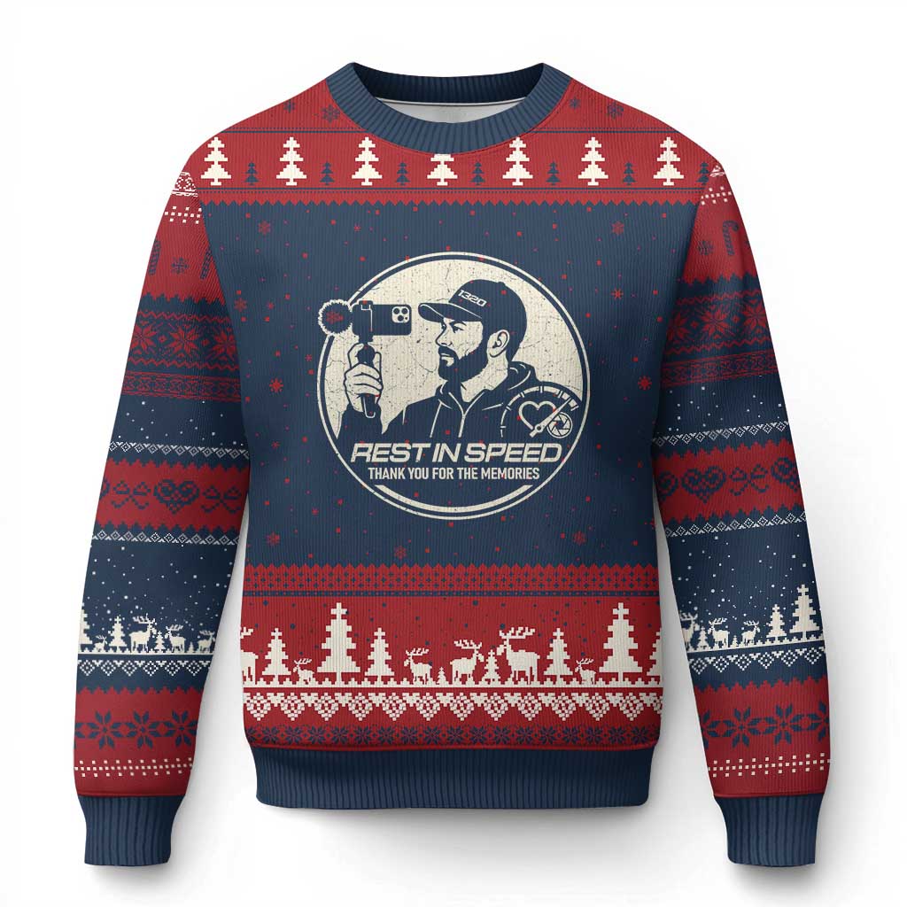 Rest In Speed Thank You For The Memories Ugly Christmas Sweater Automotive Media Legend Memorial Tribute TS02 Navy Red Print Your Wear