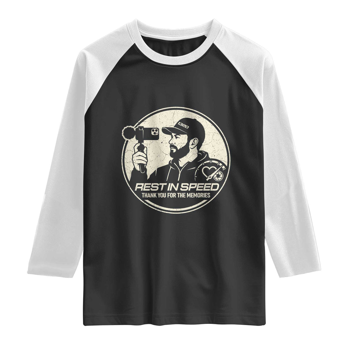 Rest In Speed Thank You For The Memories Raglan Shirt Automotive Media Legend Memorial Tribute TS02 Black White Print Your Wear