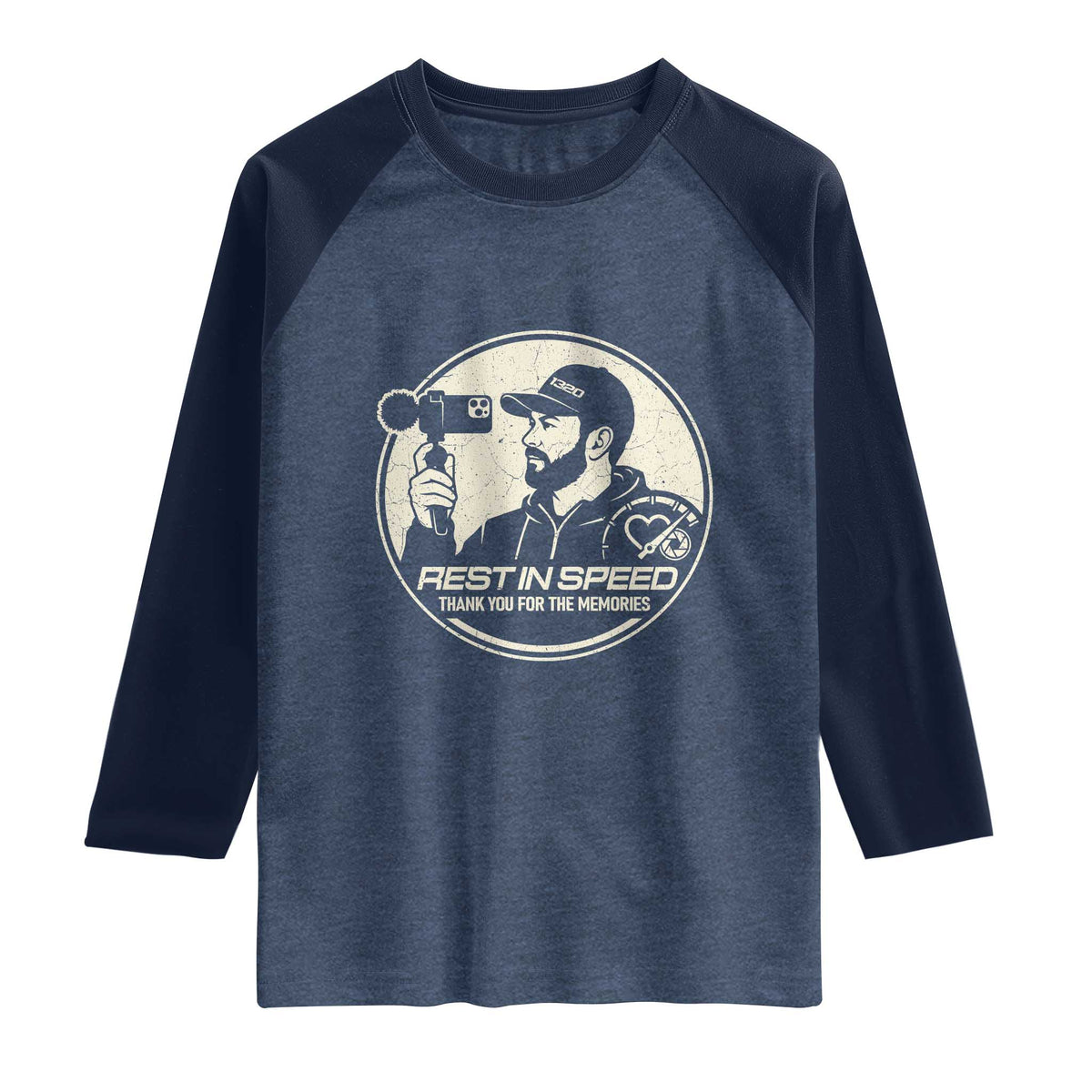 Rest In Speed Thank You For The Memories Raglan Shirt Automotive Media Legend Memorial Tribute TS02 Heather Denim Navy Print Your Wear