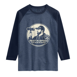 Rest In Speed Thank You For The Memories Raglan Shirt Automotive Media Legend Memorial Tribute TS02 Heather Denim Navy Print Your Wear