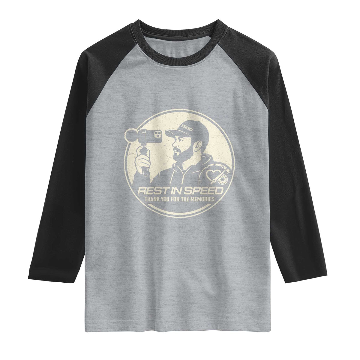 Rest In Speed Thank You For The Memories Raglan Shirt Automotive Media Legend Memorial Tribute TS02 Heather Gray Black Print Your Wear