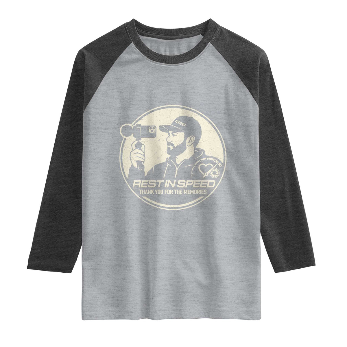 Rest In Speed Thank You For The Memories Raglan Shirt Automotive Media Legend Memorial Tribute TS02 Heather Gray Heather Charcoal Print Your Wear