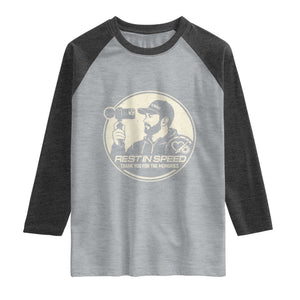 Rest In Speed Thank You For The Memories Raglan Shirt Automotive Media Legend Memorial Tribute TS02 Heather Gray Heather Charcoal Print Your Wear