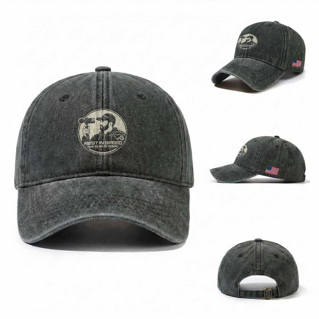 Rest In Speed Thank You For The Memories Washed Cotton Baseball Cap Automotive Media Legend Memorial Tribute TS02 Washed Cap Universal Fit Dark Green Print Your Wear