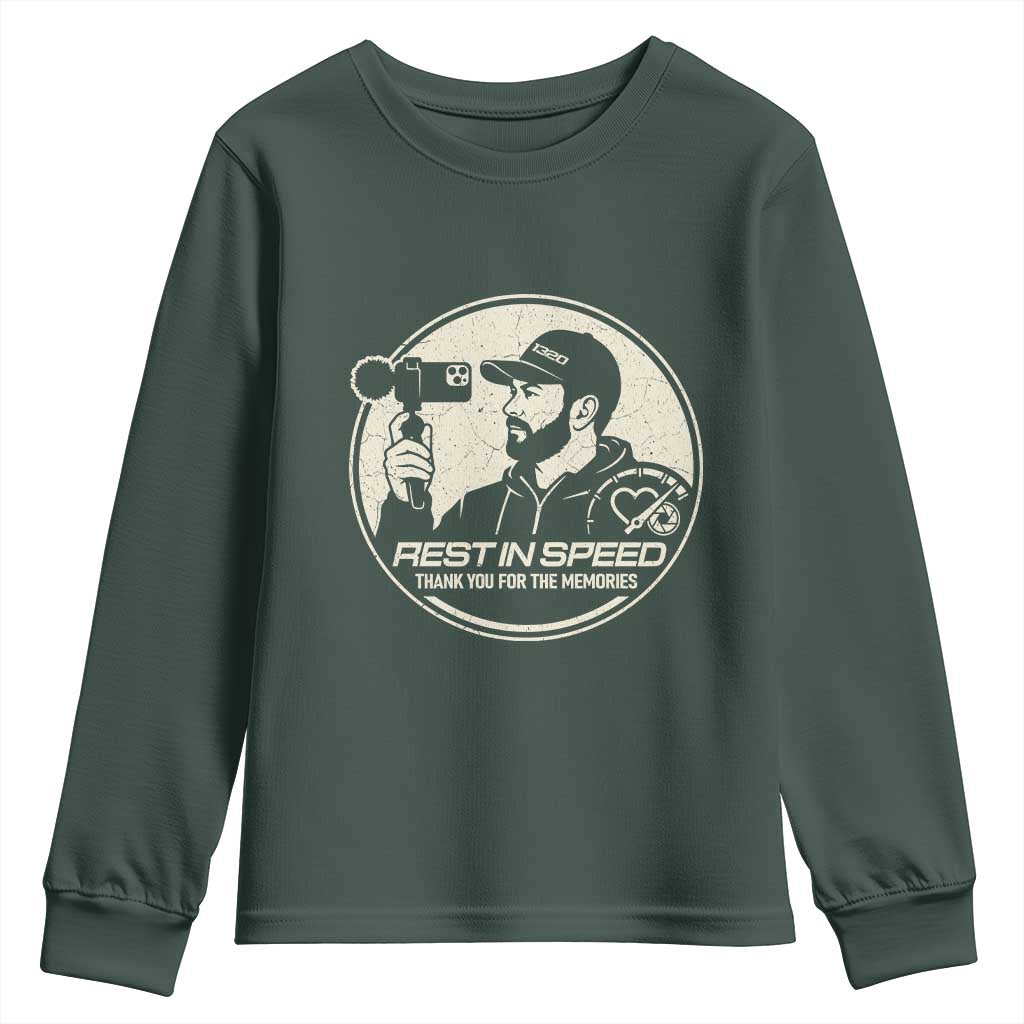 Rest In Speed Thank You For The Memories Youth Sweatshirt Automotive Media Legend Memorial Tribute TS02 Dark Forest Green Print Your Wear
