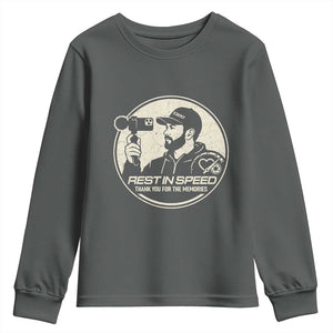 Rest In Speed Thank You For The Memories Youth Sweatshirt Automotive Media Legend Memorial Tribute TS02 Dark Heather Print Your Wear