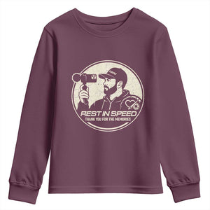 Rest In Speed Thank You For The Memories Youth Sweatshirt Automotive Media Legend Memorial Tribute TS02 Maroon Print Your Wear
