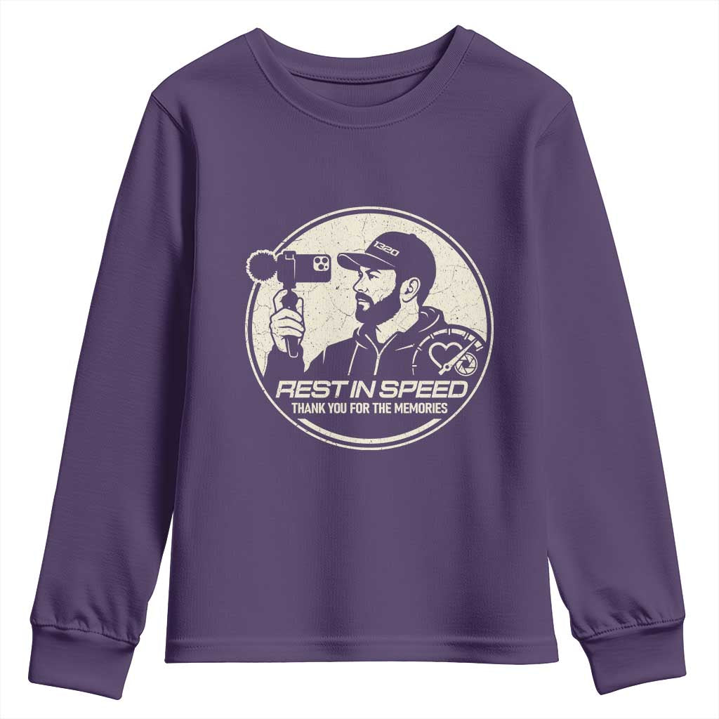 Rest In Speed Thank You For The Memories Youth Sweatshirt Automotive Media Legend Memorial Tribute TS02 Purple Print Your Wear