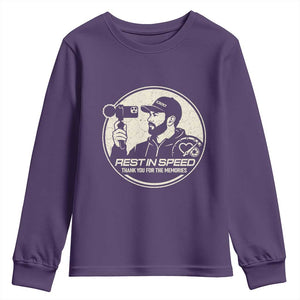 Rest In Speed Thank You For The Memories Youth Sweatshirt Automotive Media Legend Memorial Tribute TS02 Purple Print Your Wear