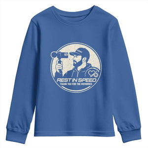 Rest In Speed Thank You For The Memories Youth Sweatshirt Automotive Media Legend Memorial Tribute TS02 Royal Blue Print Your Wear