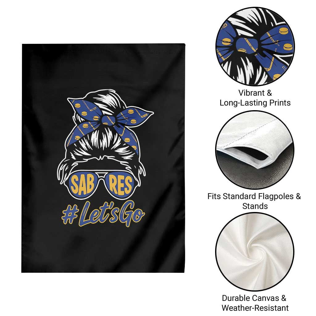 Lets Go Hockey Mom Garden Flag Buffalo Messy Bun Sunglasses Sports Fan