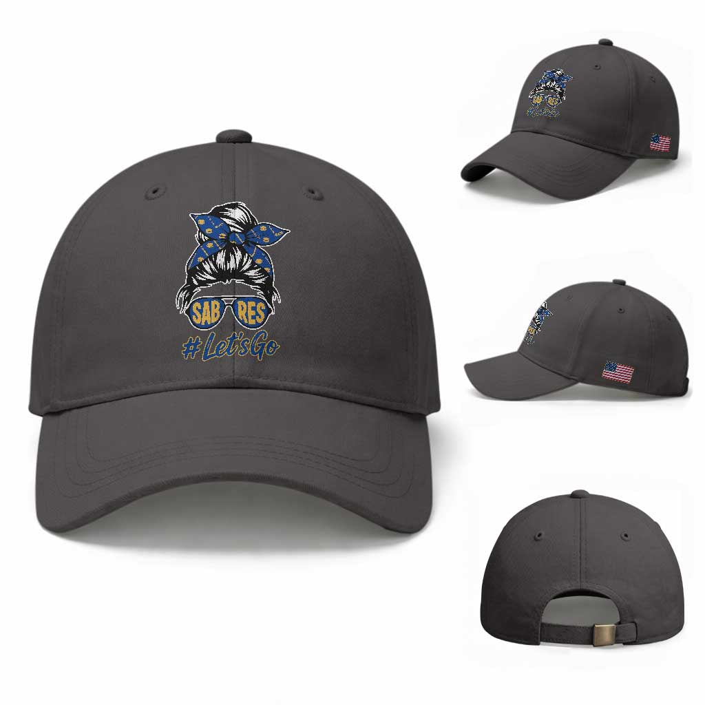 Lets Go Hockey Mom Baseball Cap Buffalo Messy Bun Sunglasses Sports Fan TS02 Baseball Cap Universal Fit Dark Gray Print Your Wear