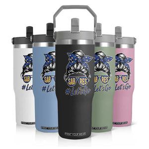 Lets Go Hockey Mom Flip Straw Tumbler Buffalo Messy Bun Sunglasses Sports Fan TS02 Print Your Wear