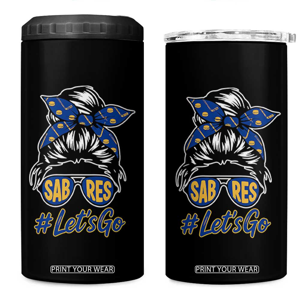 Lets Go Hockey Mom 4 in 1 Can Cooler Tumbler Buffalo Messy Bun Sunglasses Sports Fan TS02 One Size: 16 oz Black Print Your Wear