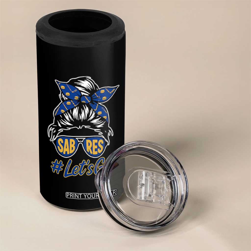 Lets Go Hockey Mom 4 in 1 Can Cooler Tumbler Buffalo Messy Bun Sunglasses Sports Fan TS02 Print Your Wear