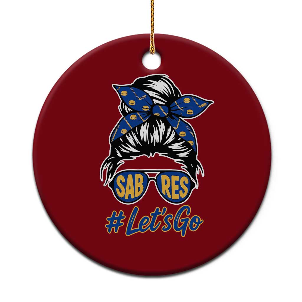 Lets Go Hockey Mom Ceramic Ornament Buffalo Messy Bun Sunglasses Sports Fan TS02 1pc Red Print Your Wear