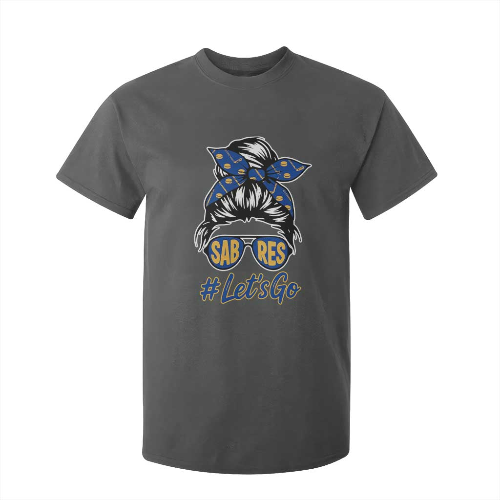 Lets Go Hockey Mom T Shirt For Kid Buffalo Messy Bun Sunglasses Sports Fan TS02 Dark Heather Print Your Wear
