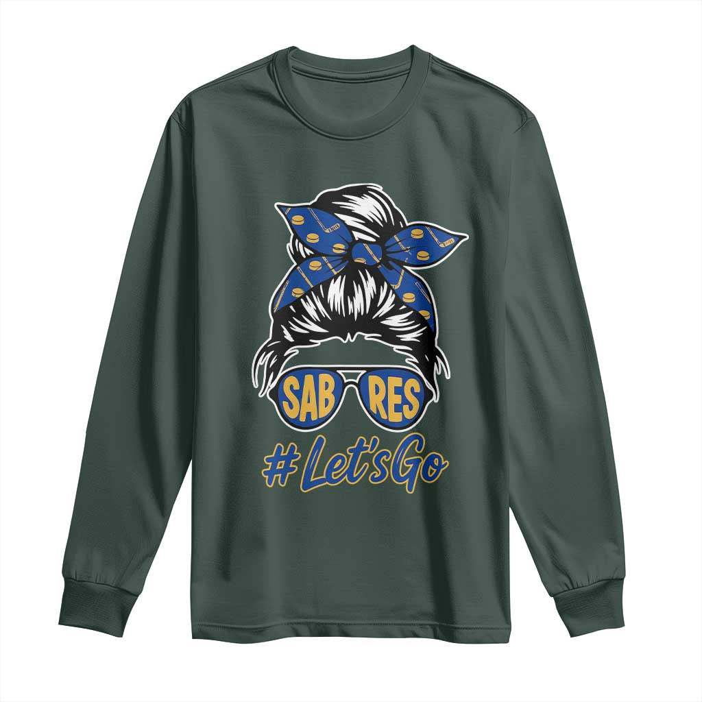 Lets Go Hockey Mom Long Sleeve Shirt Buffalo Messy Bun Sunglasses Sports Fan TS02 Dark Forest Green Print Your Wear